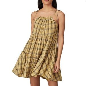 Moon River | 90s Inspired Grunge Chic Cowgirl Plaid Tiered Dress in Mustard | L